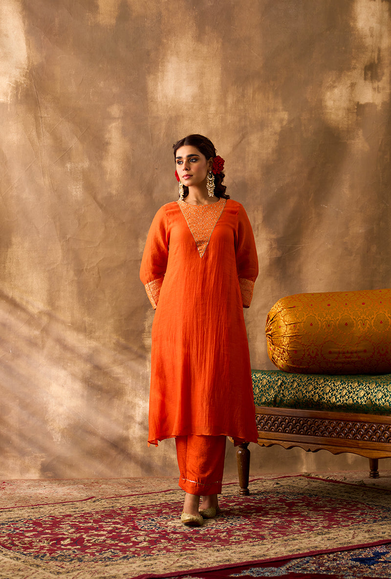 Orange Brocade Patch Khwaab Kurta Set