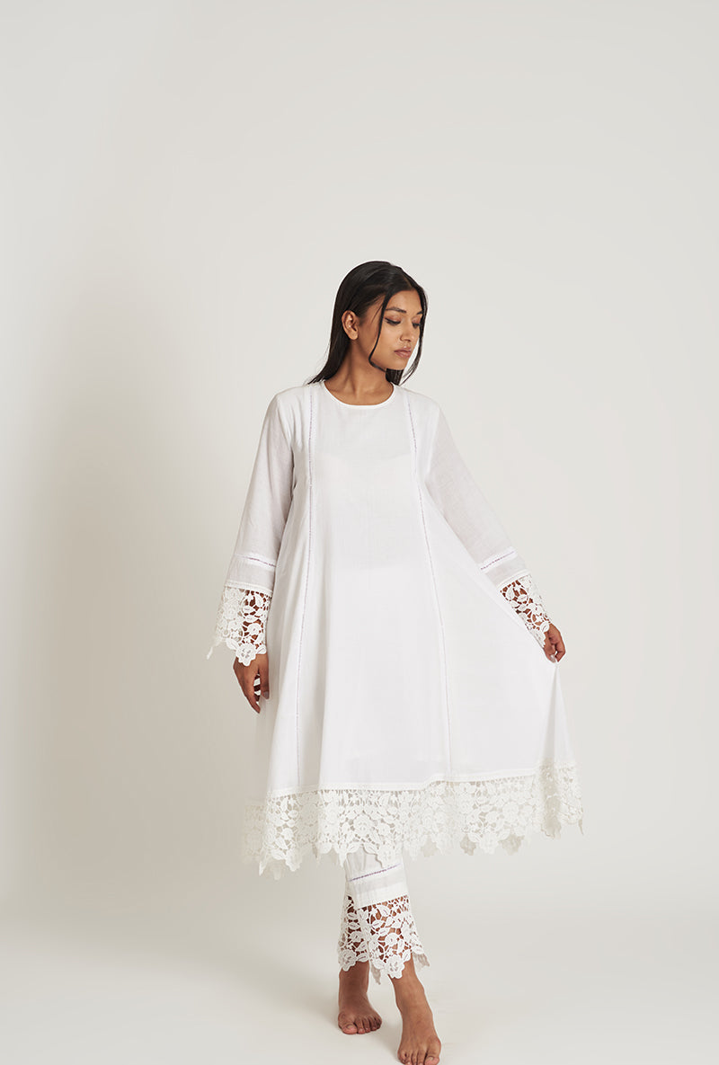 Pearly Off White  Pakistani-Inspired Flared Zoha Laila Kurta Set