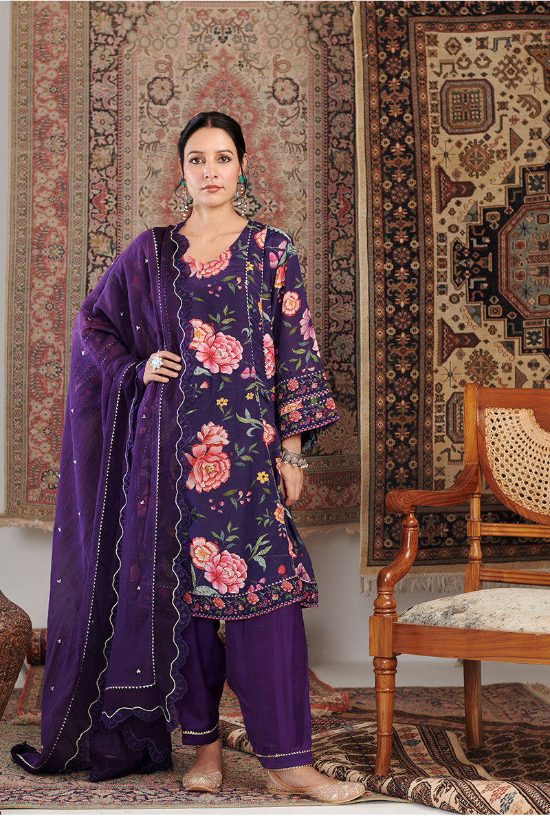 Purple Chintz Printed Aalam Kurta Set