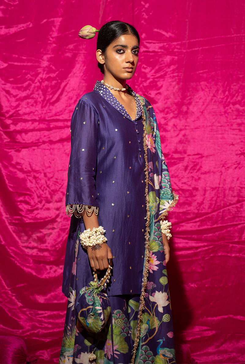 Purple Printed Kamli Sharara Set