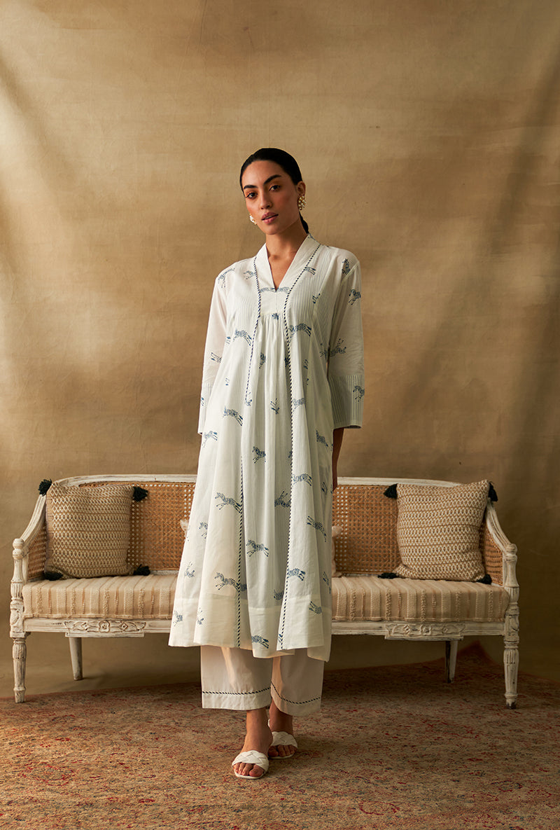 White Zebra Print Marigold Kurta Set
