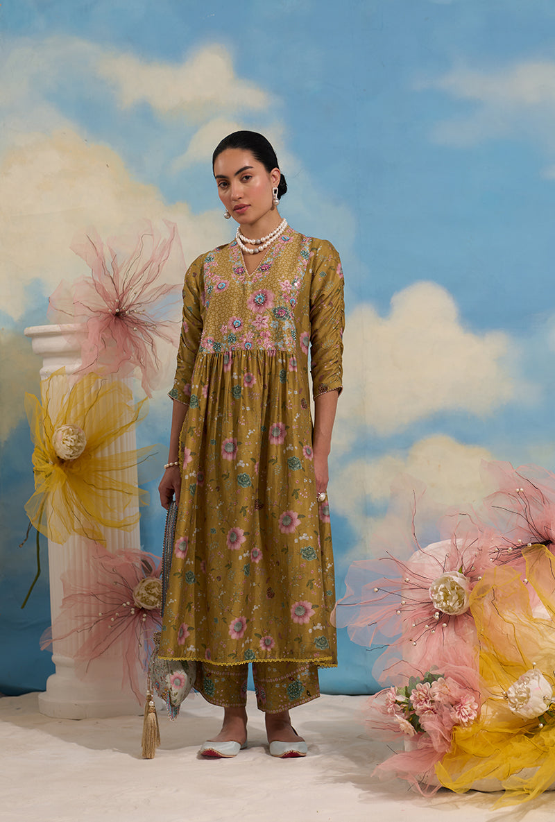 Yellow Mughal Made In Heaven Front Pleated Kurta Set