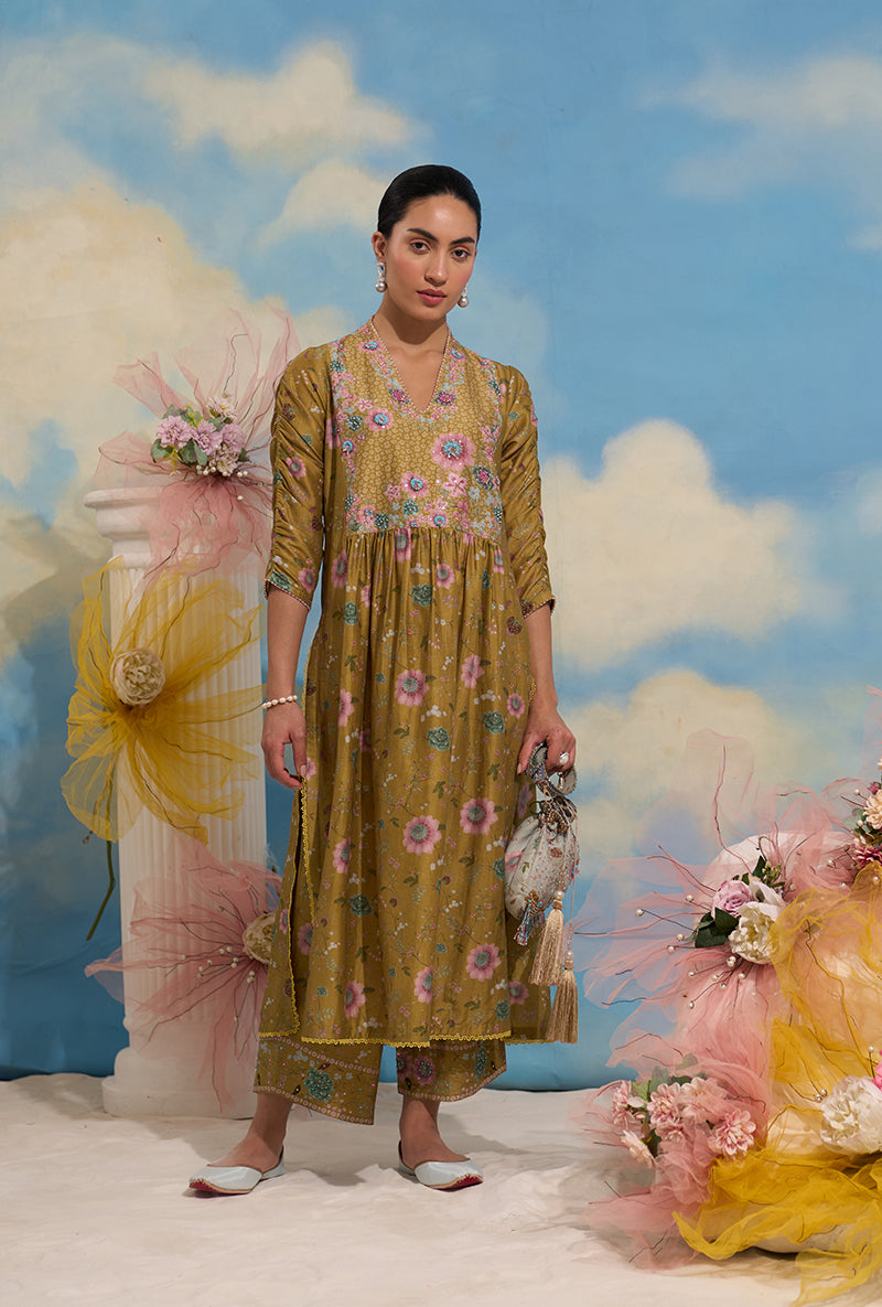 Yellow Mughal Made In Heaven Front Pleated Kurta Set