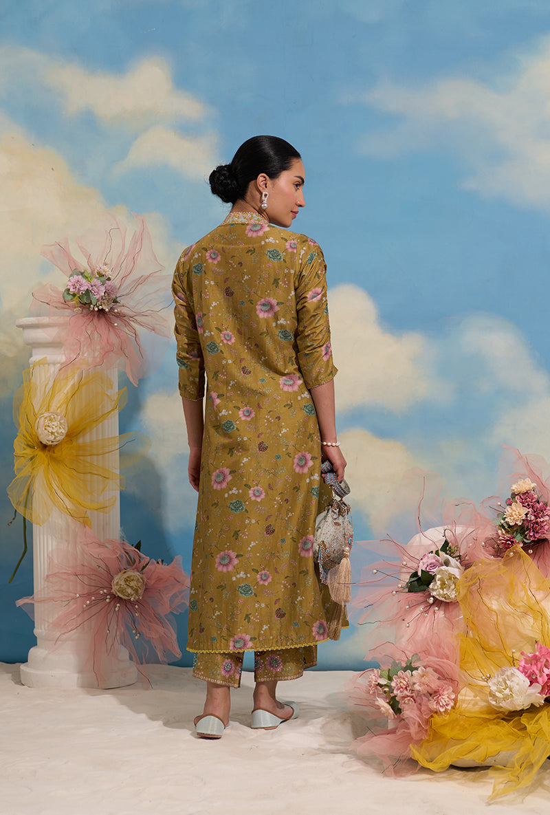 Yellow Mughal Made In Heaven Front Pleated Kurta Set