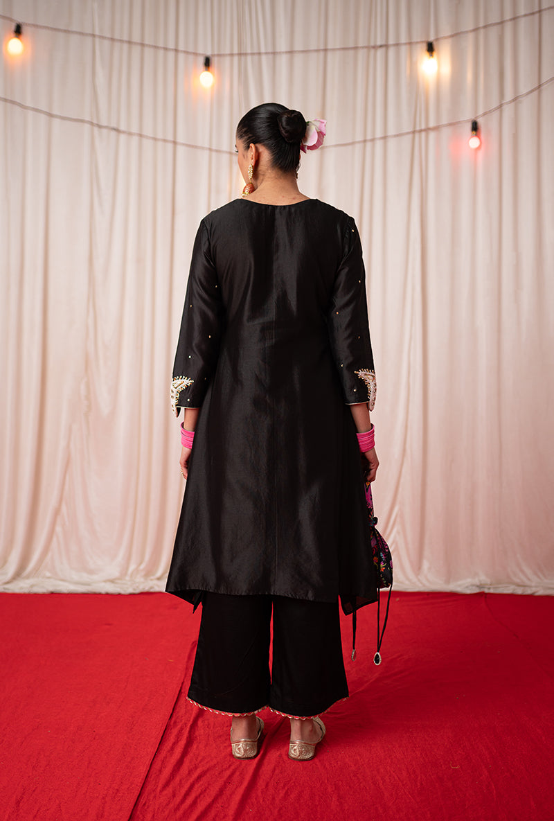 Black Embroidered A Line Kikli Kurta Set