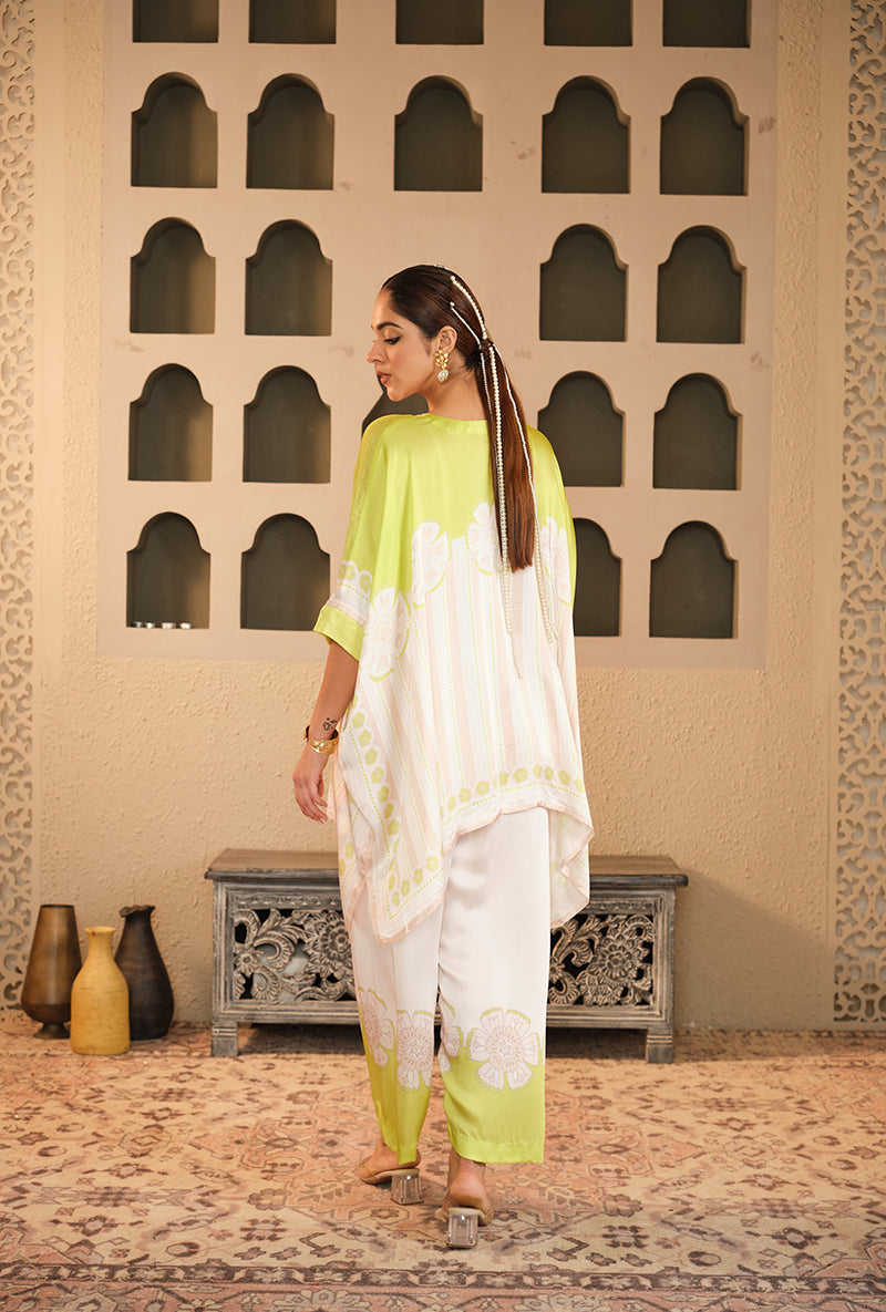 Ivory-Neon Asymmetric Goonj Co-Ord Set