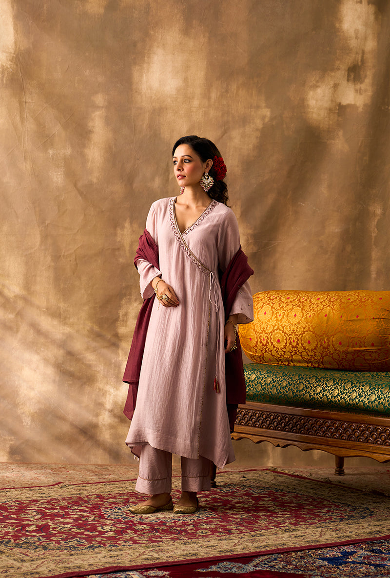 Mauve Hand Embroidered Khwaab Angrakha Set