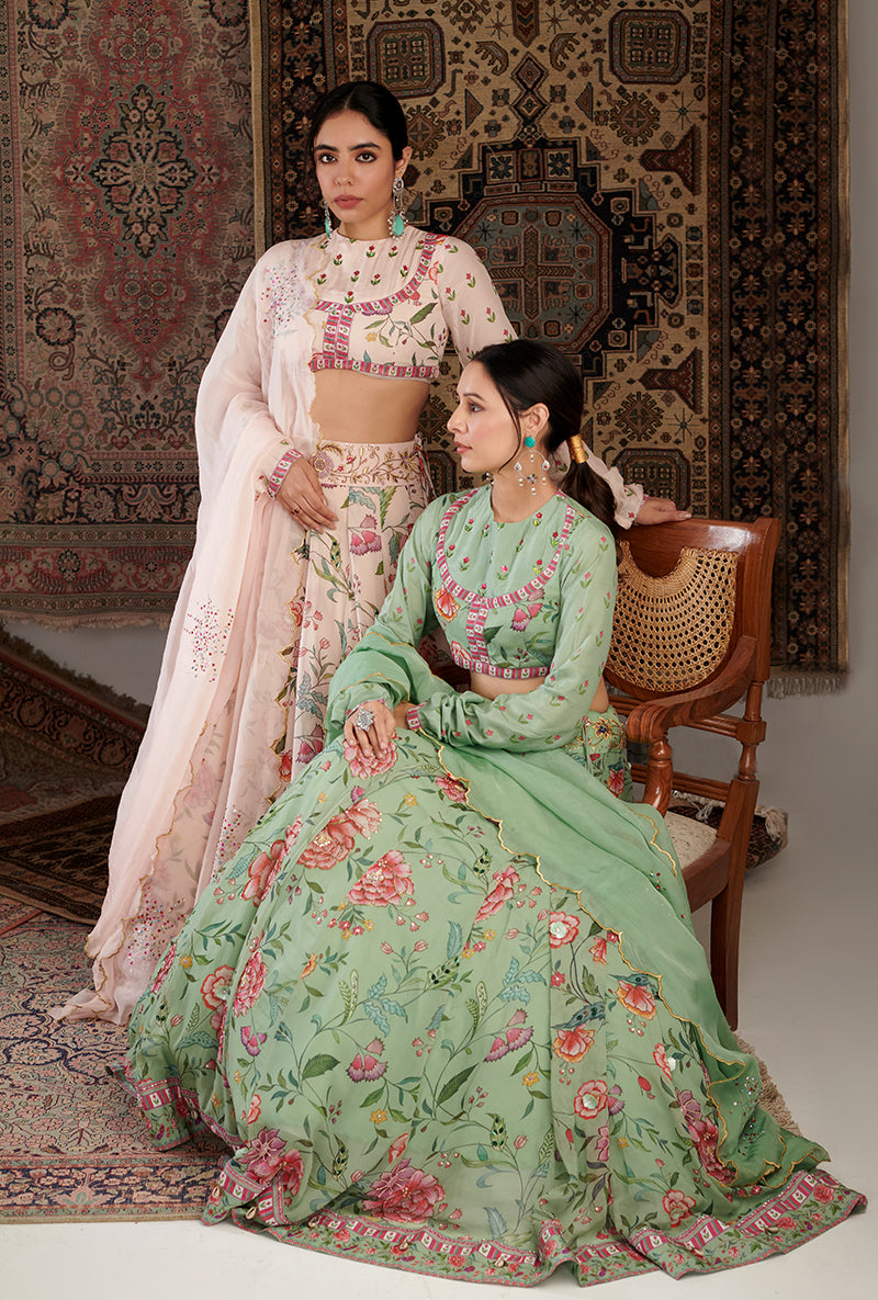 Mint Green Printed Zara Aalam Lehenga Set