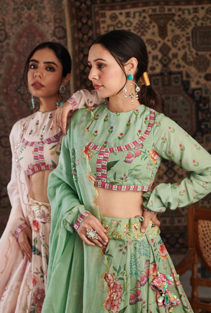 Mint Green Printed Zara Aalam Lehenga Set
