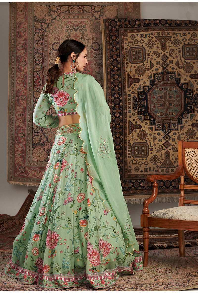 Mint Green Printed Zara Aalam Lehenga Set