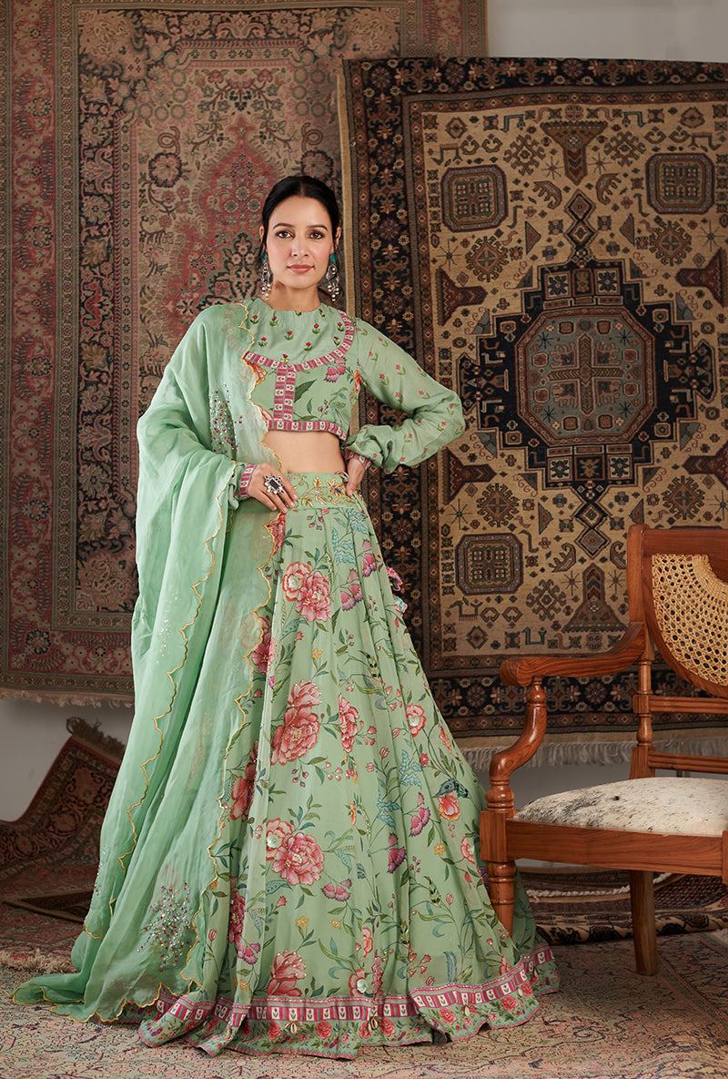 Mint Green Printed Zara Aalam Lehenga Set