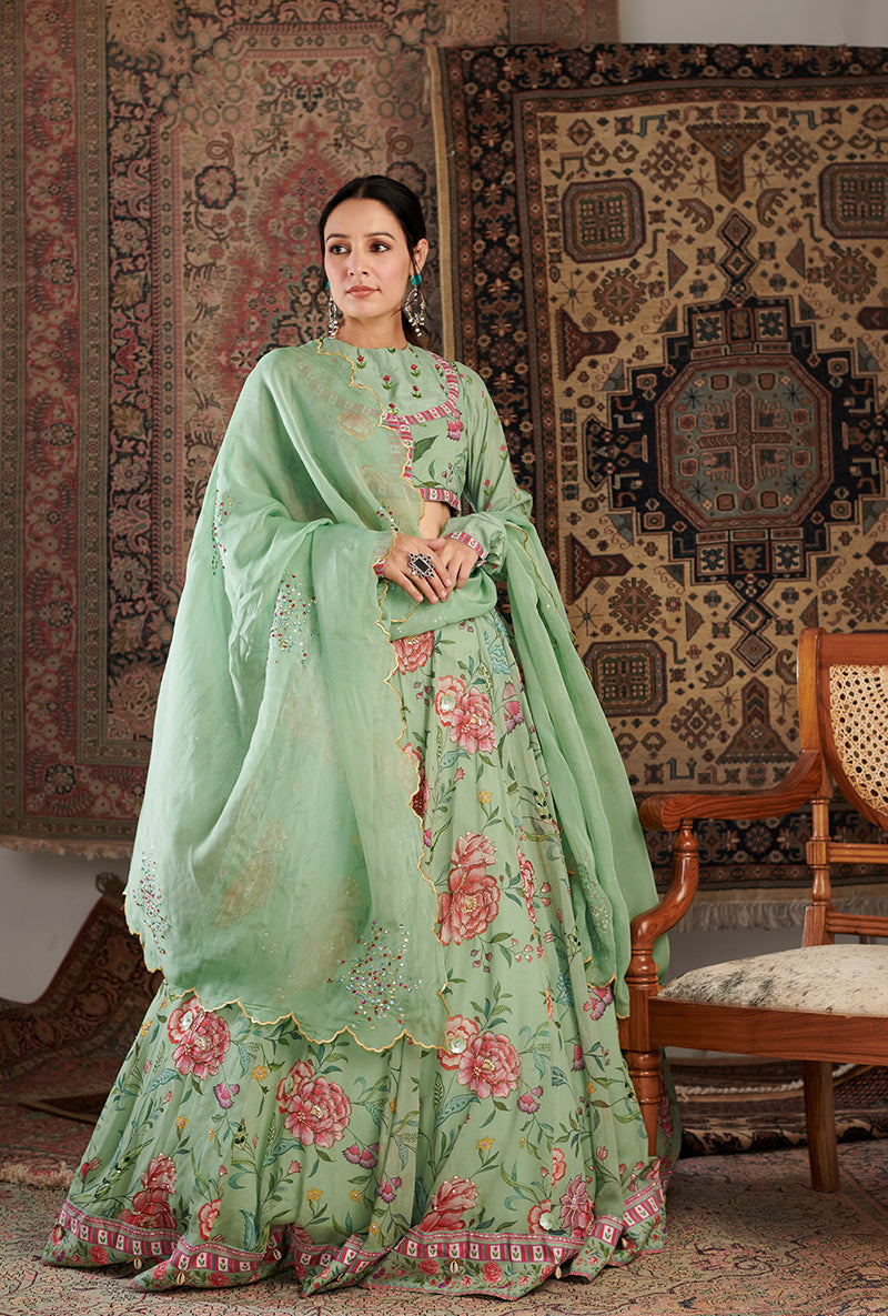 Mint Green Printed Zara Aalam Lehenga Set