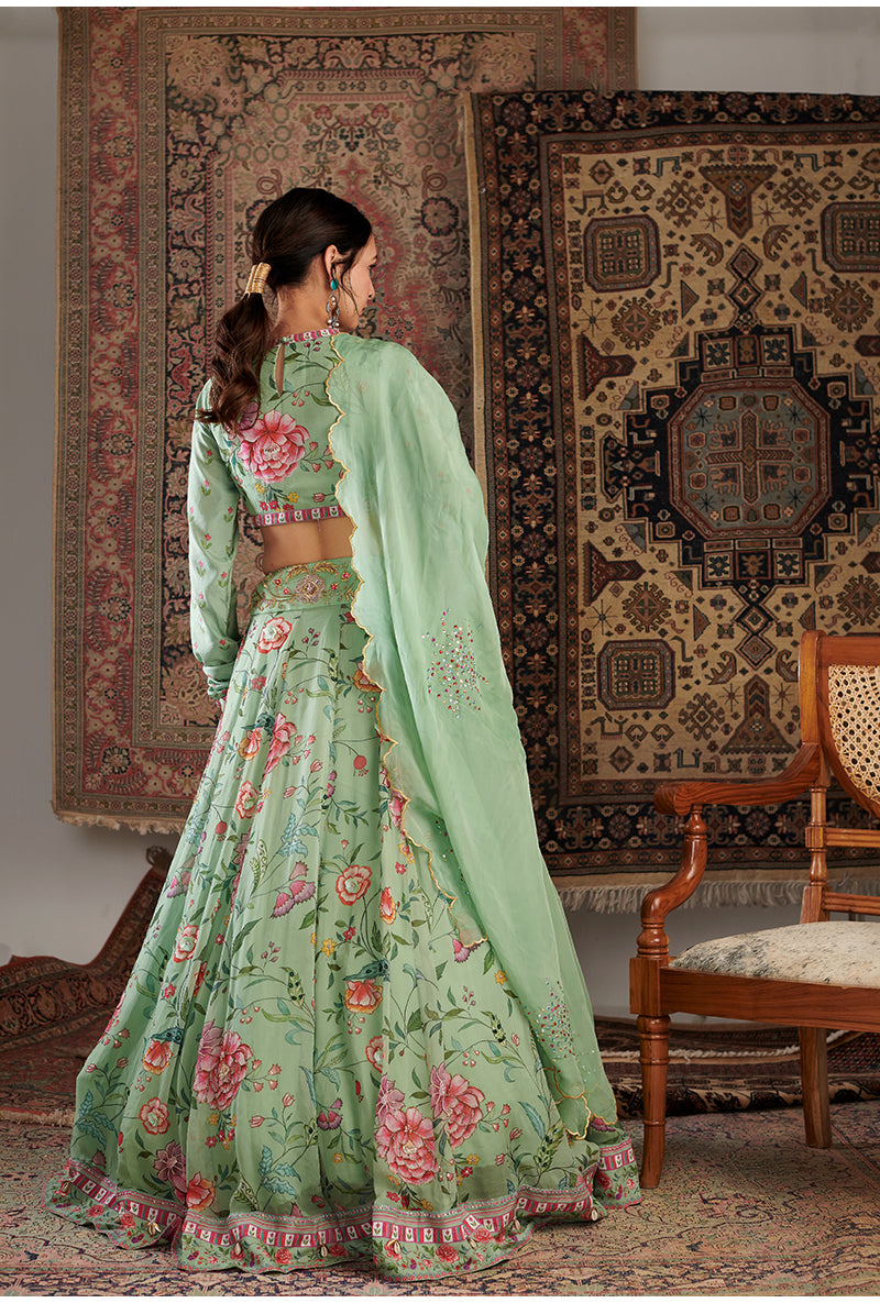 Mint Green Printed Zara Aalam Lehenga Set