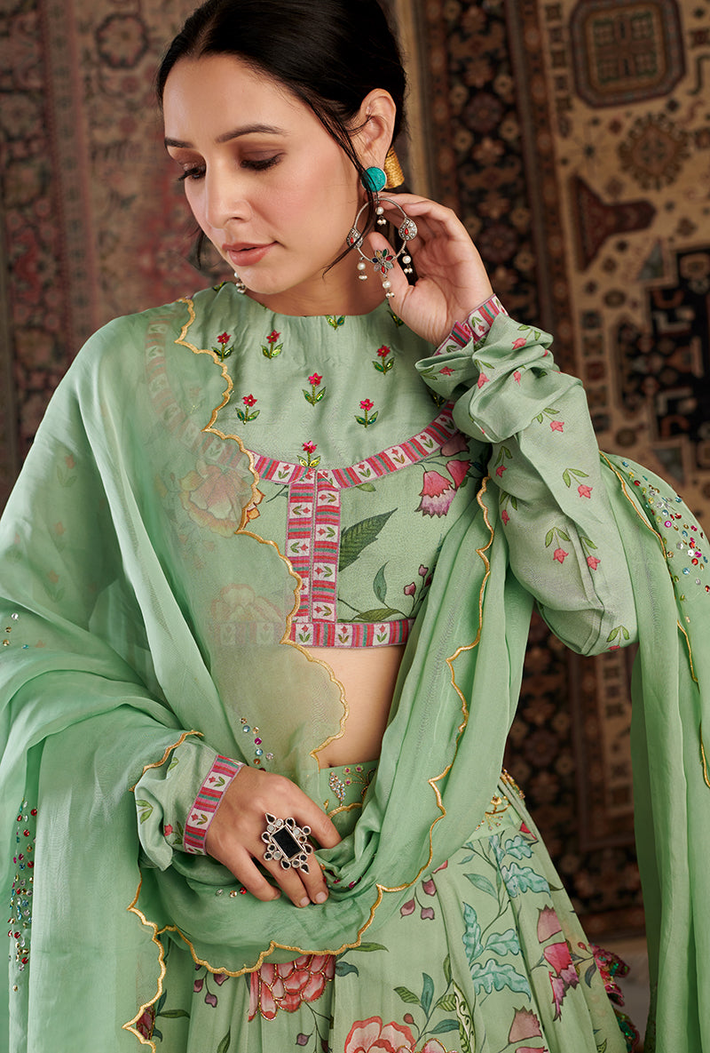 Mint Green Printed Zara Aalam Lehenga Set