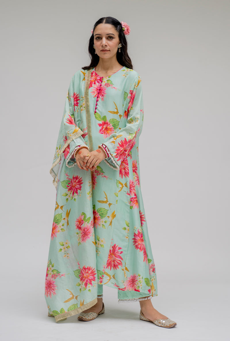 Mint Printed Nyra Kurta Set