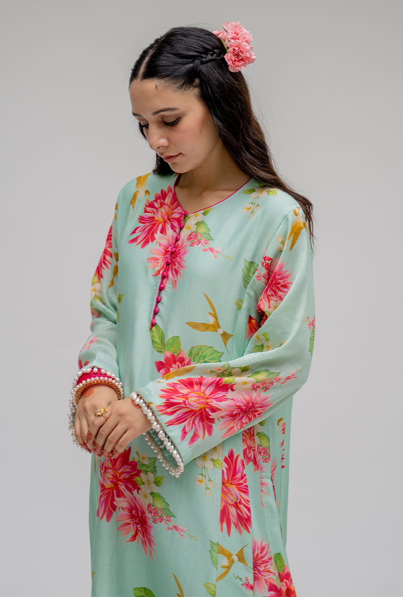Mint Printed Nyra Kurta Set