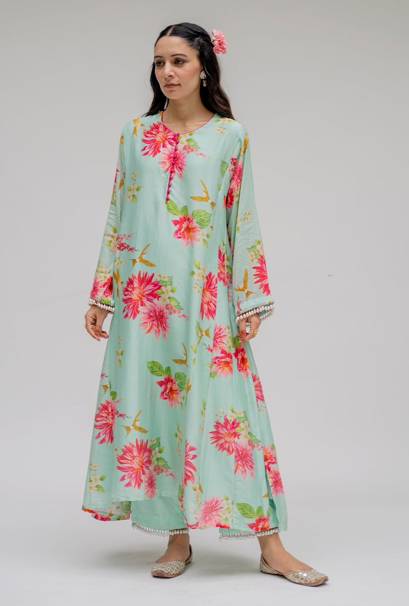 Mint Printed Nyra Kurta Set
