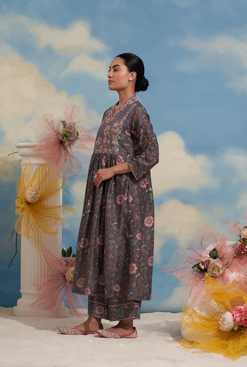 Purple Mughal Made In Heaven Front Pleated Kurta Set