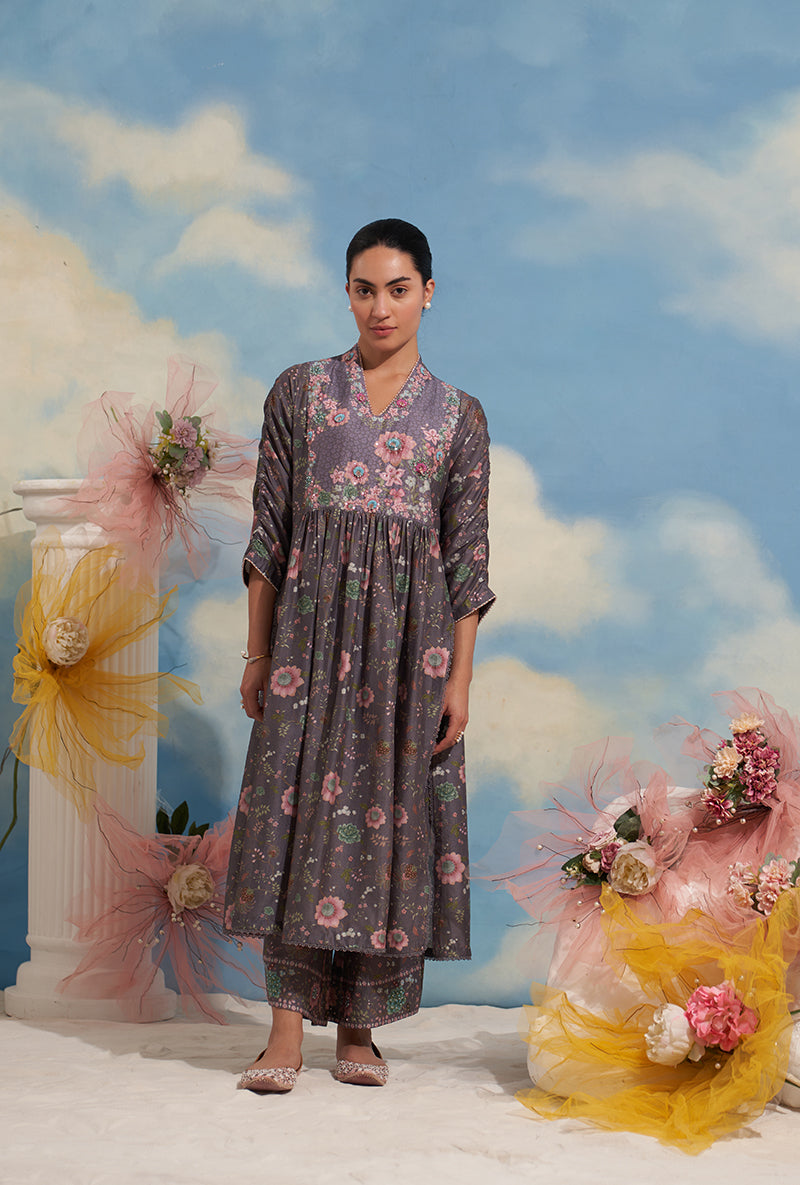 Purple Mughal Made In Heaven Front Pleated Kurta Set