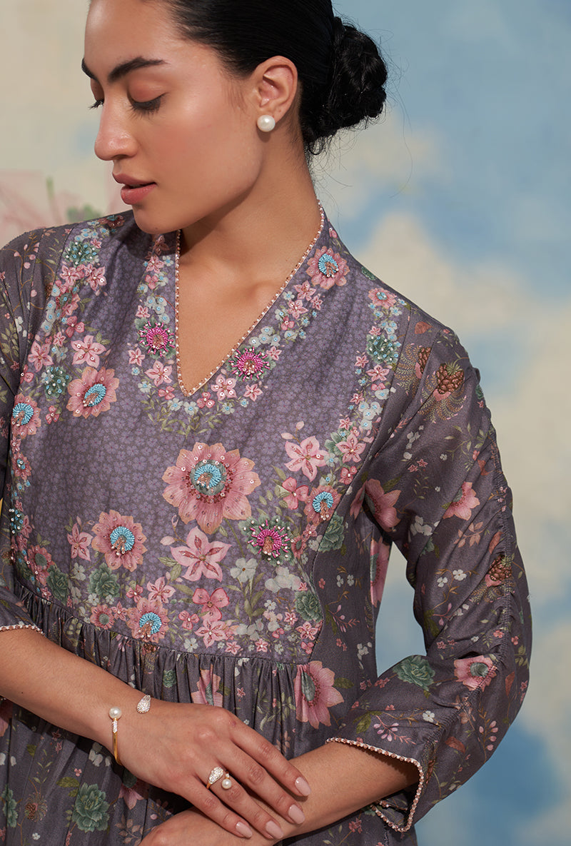 Purple Mughal Made In Heaven Front Pleated Kurta Set
