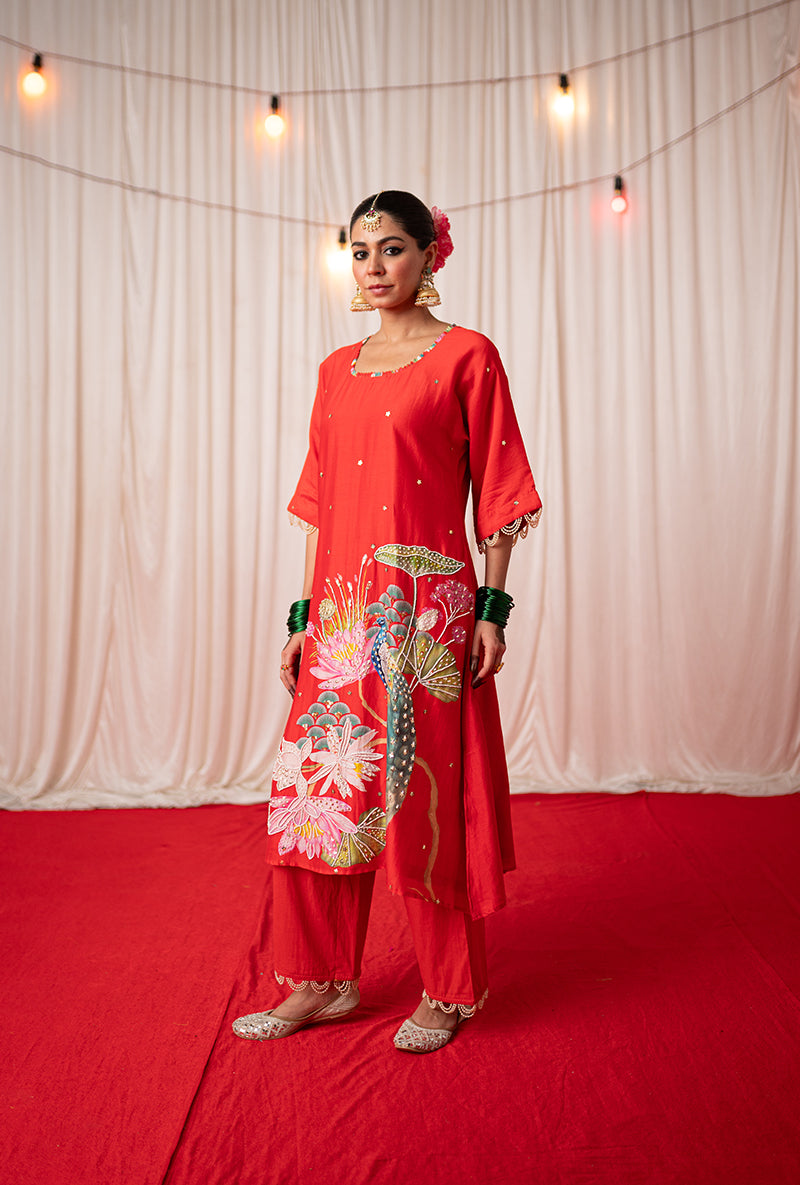 Red Printed Oversize Kamli 2.0 Kurta Set