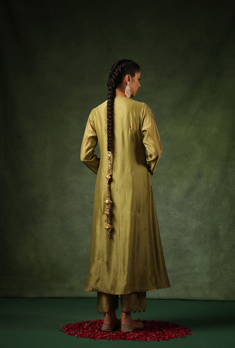 Sage Green Heavy Zardosi Yoke Ishq Kurta Set