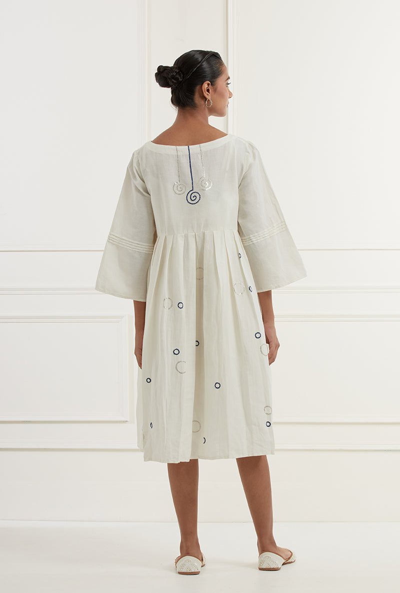 White Pleated With Embroidery Sehar Dress