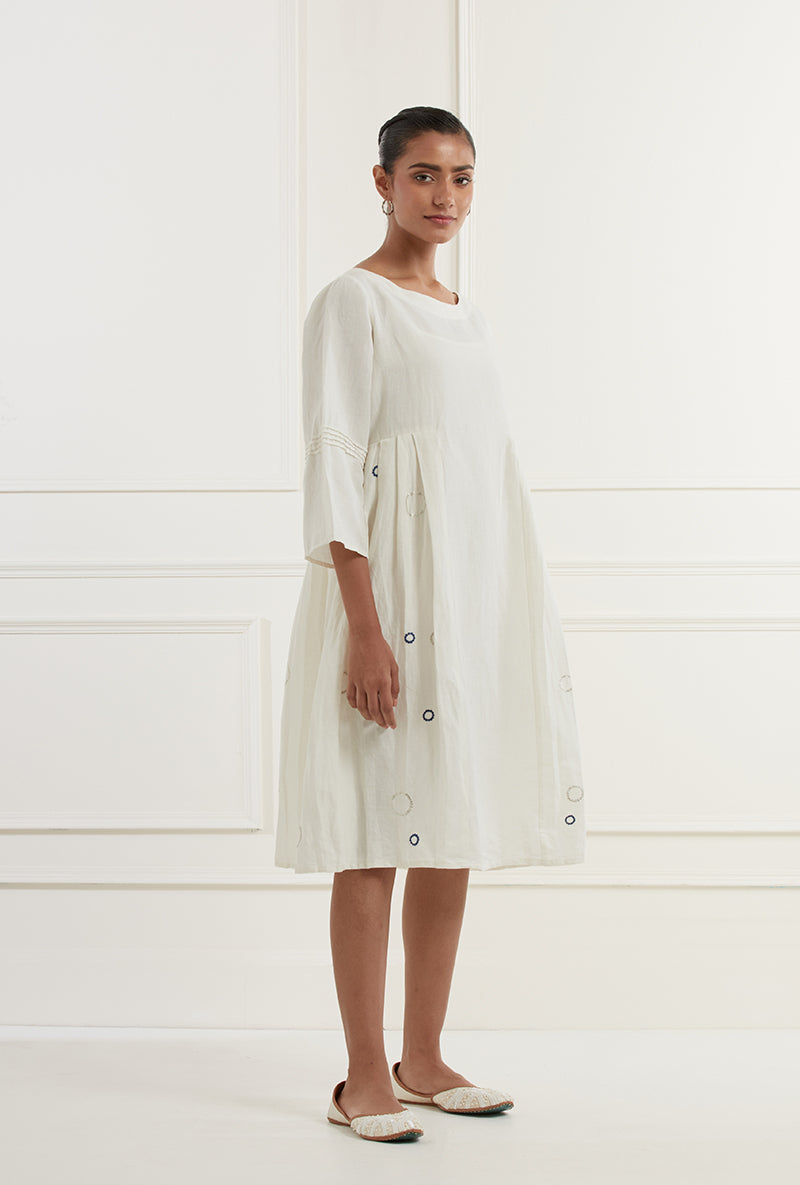 White Pleated With Embroidery Sehar Dress