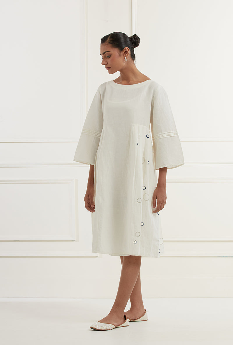 White Pleated With Embroidery Sehar Dress