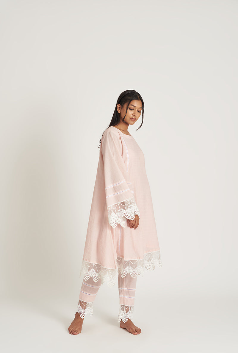 Pale Pink Pakistani-Inspired Flared Alaya Laila 2.0 Kurta Set