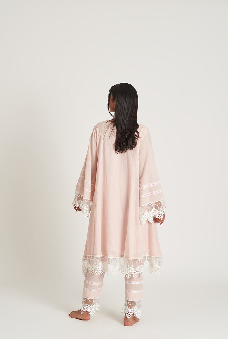 Pale Pink Pakistani-Inspired Flared Alaya Laila 2.0 Kurta Set