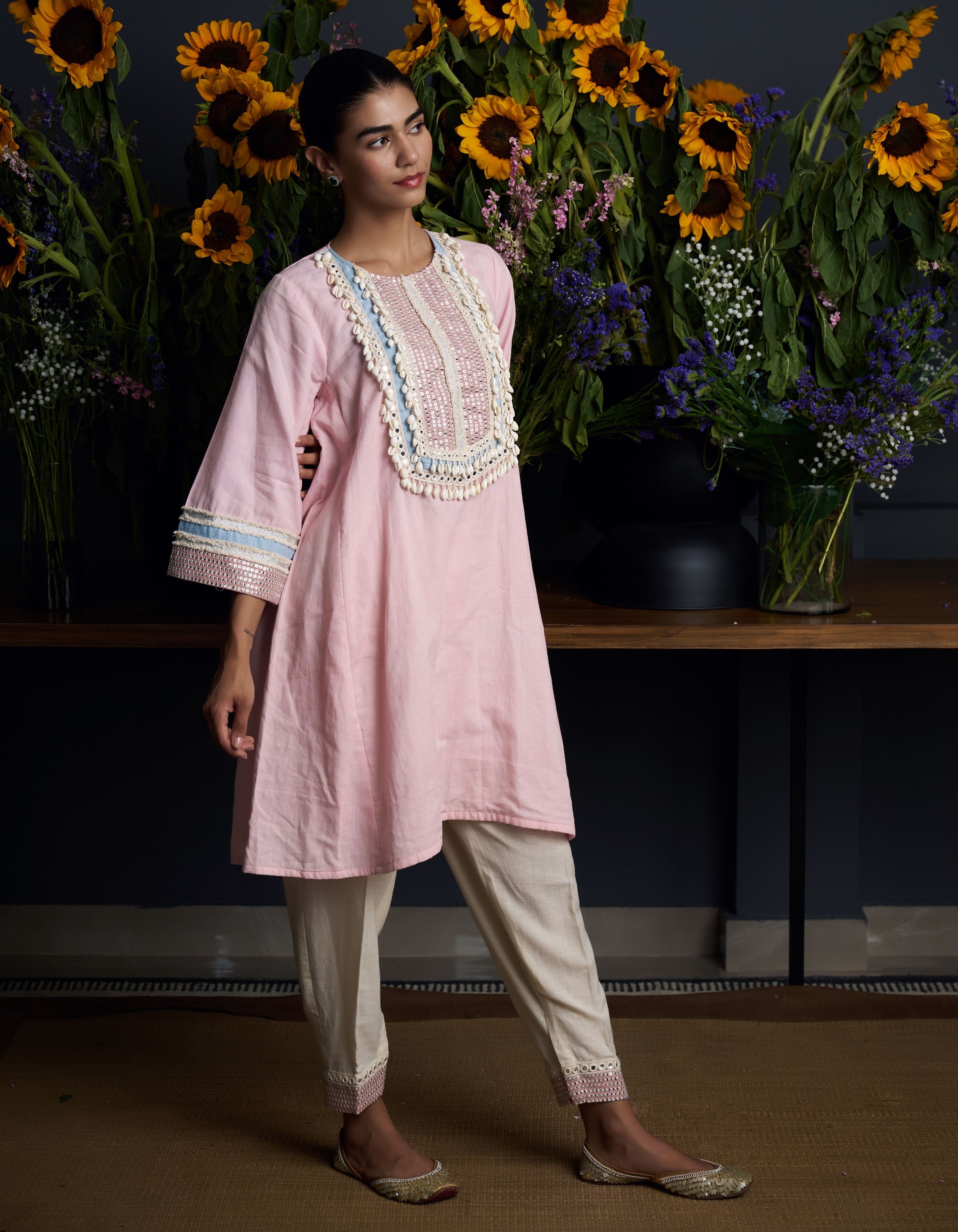 Pink Shell Yoke Vaani Nadia Kurta Set