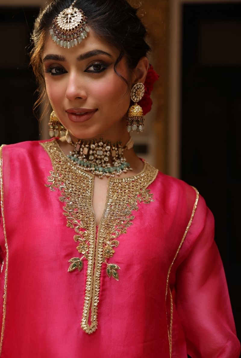 Pink Pheran Short Mehfil Kurta Set