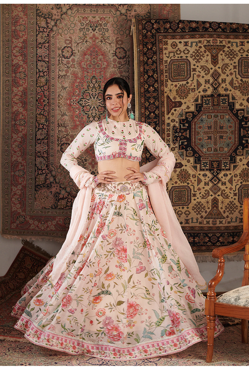 Ivory Printed Zara Aalam Lehenga Set