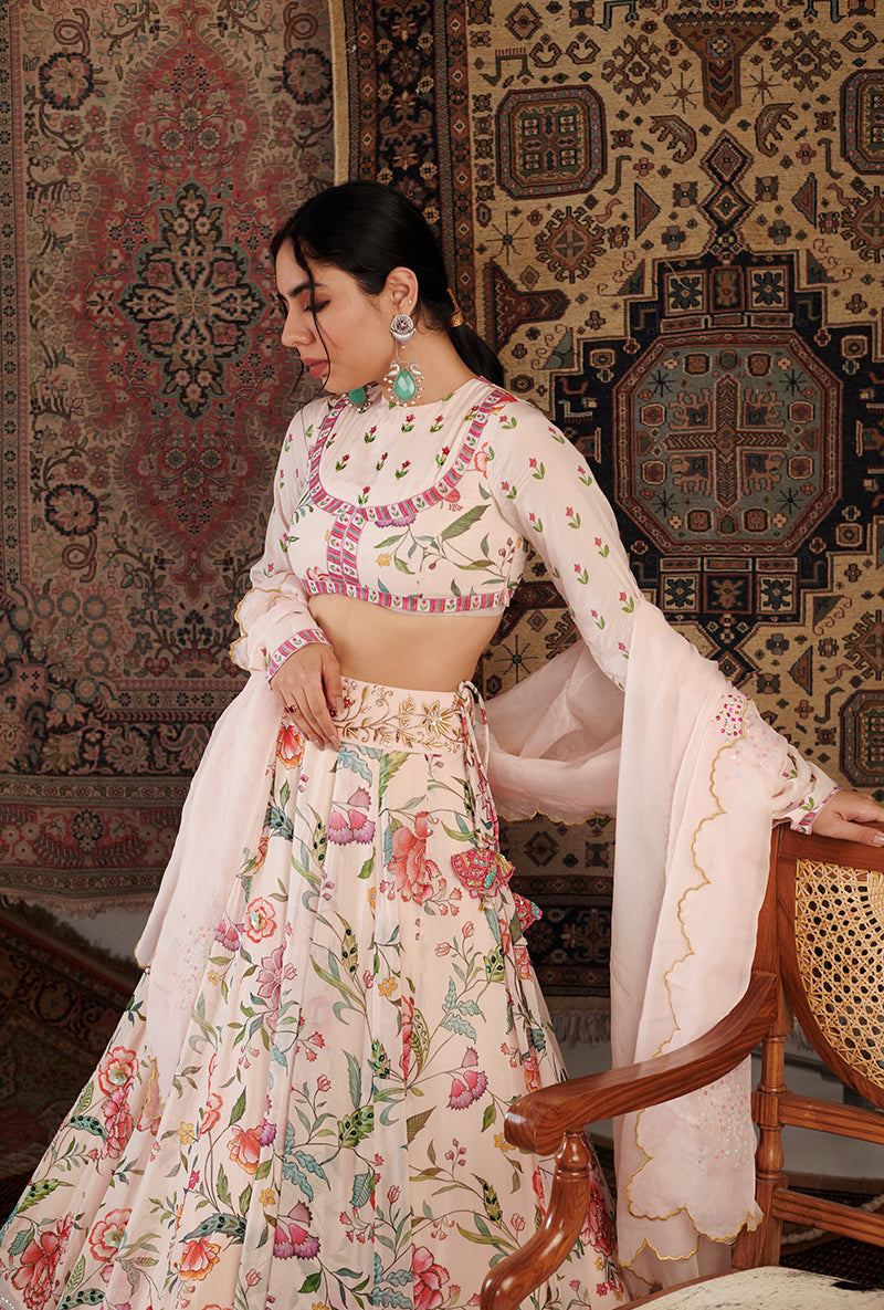 Ivory Printed Zara Aalam Lehenga Set