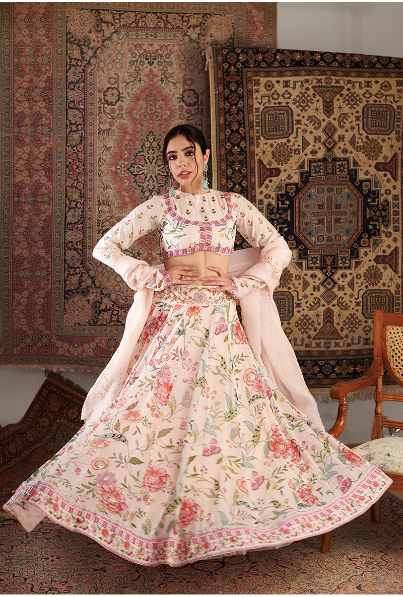 Ivory Printed Zara Aalam Lehenga Set