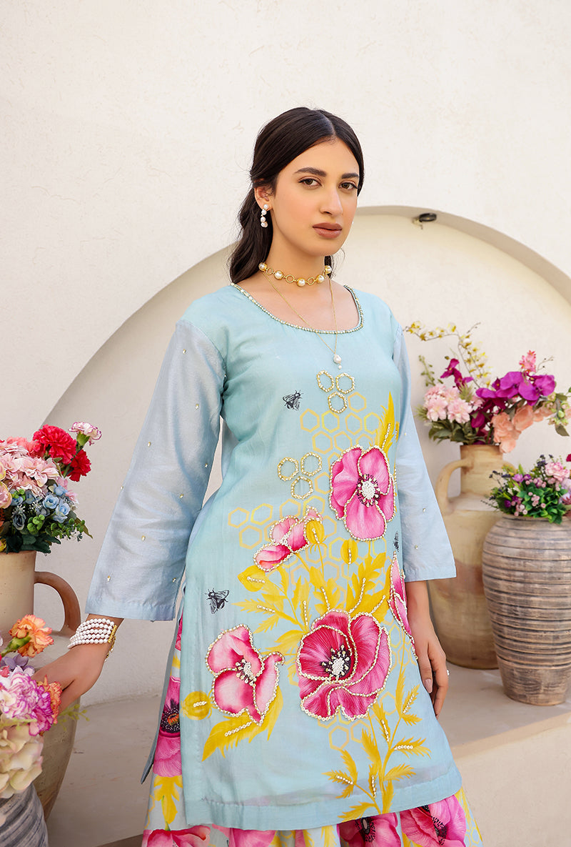 Mint Garden Printed Embroidered Magnolia Sharara Set