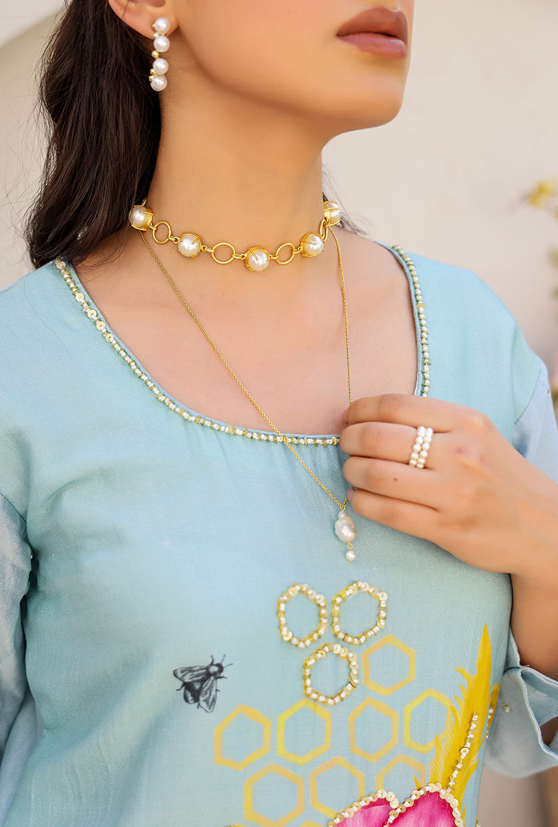 Mint Garden Printed Embroidered Magnolia Sharara Set