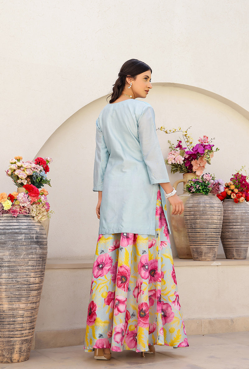 Mint Garden Printed Embroidered Magnolia Sharara Set