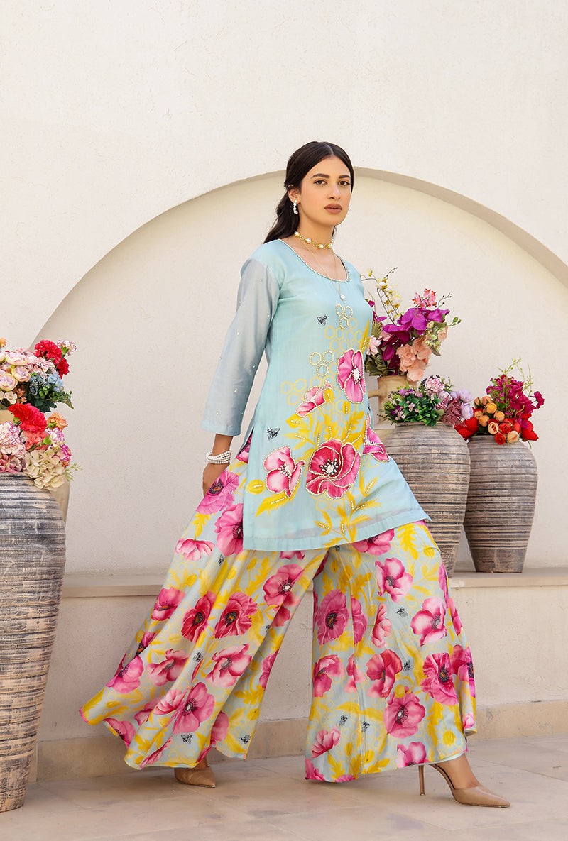 Mint Garden Printed Embroidered Magnolia Sharara Set