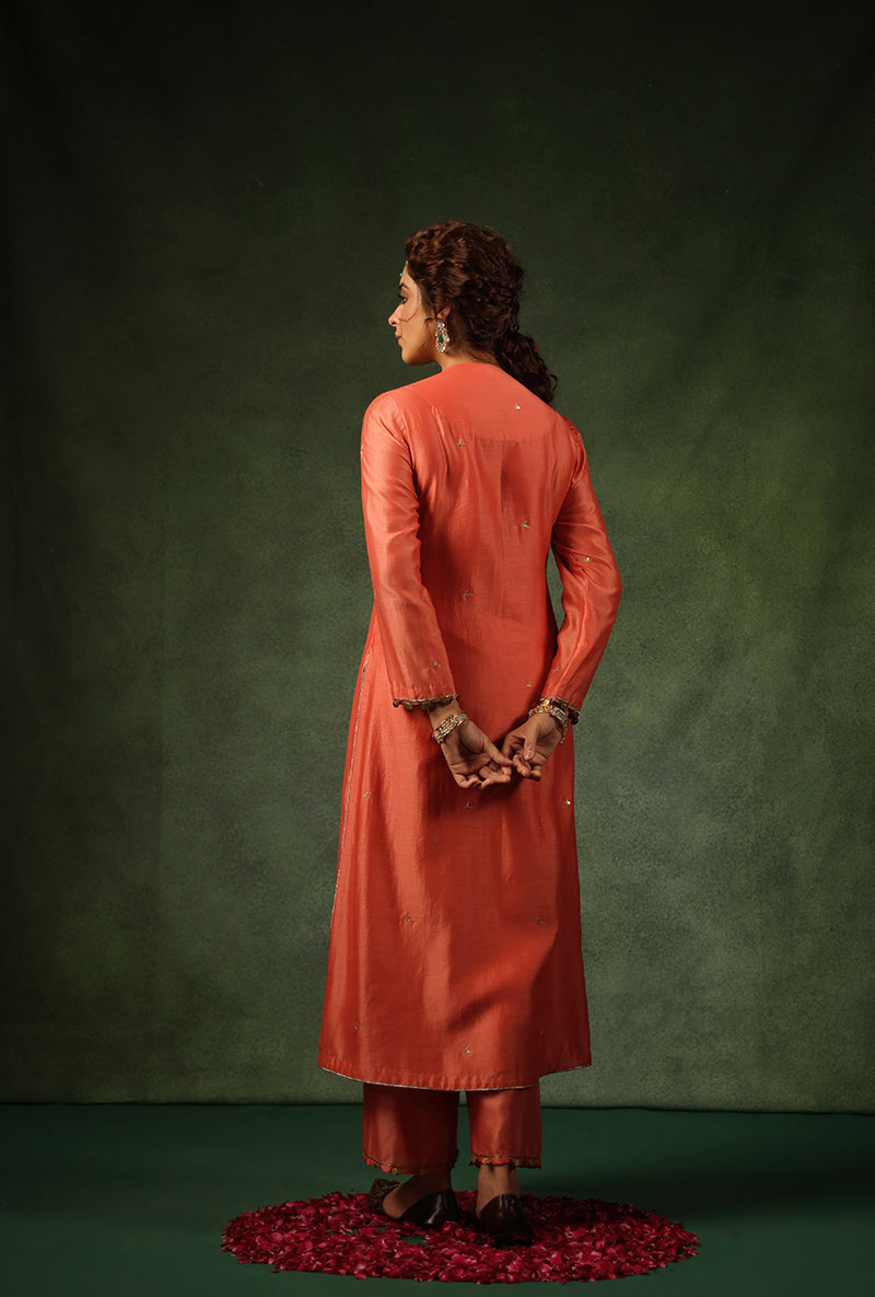 Peach Heavy Zardosi Yoke Ishq Kurta Set