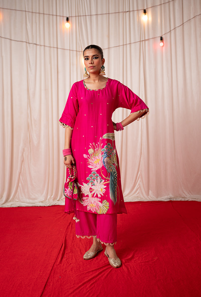 Rani Pink Printed Oversize Kamli 2.0 Kurta Set