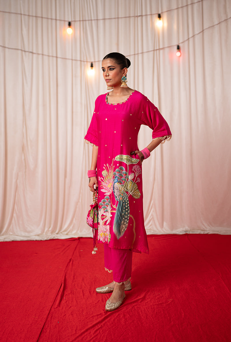 Rani Pink Printed Oversize Kamli 2.0 Kurta Set