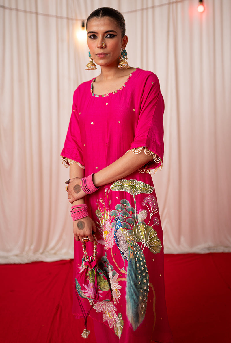 Rani Pink Printed Oversize Kamli 2.0 Kurta Set