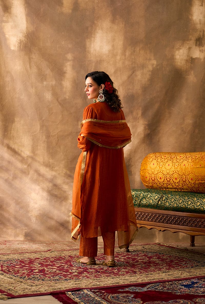 Rachna Singh In Rust Hand Embroidered Khwaab Kurta Set