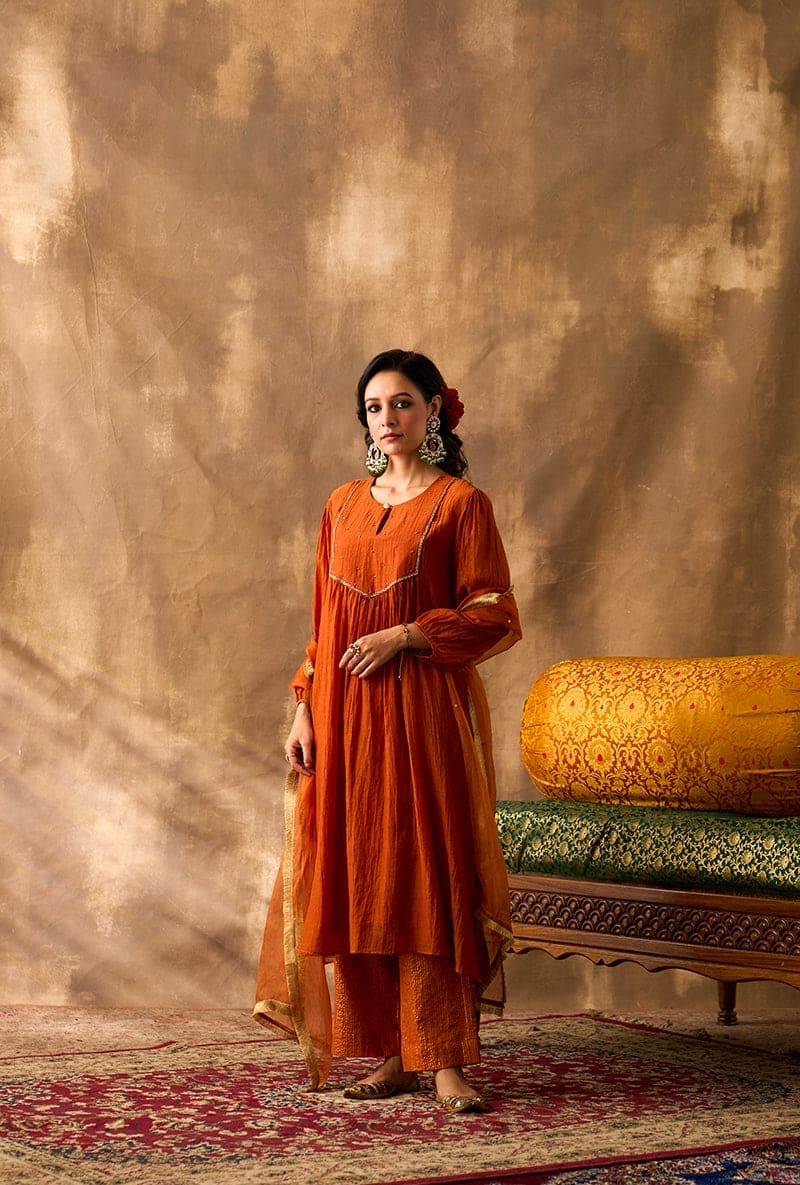 Rachna Singh In Rust Hand Embroidered Khwaab Kurta Set