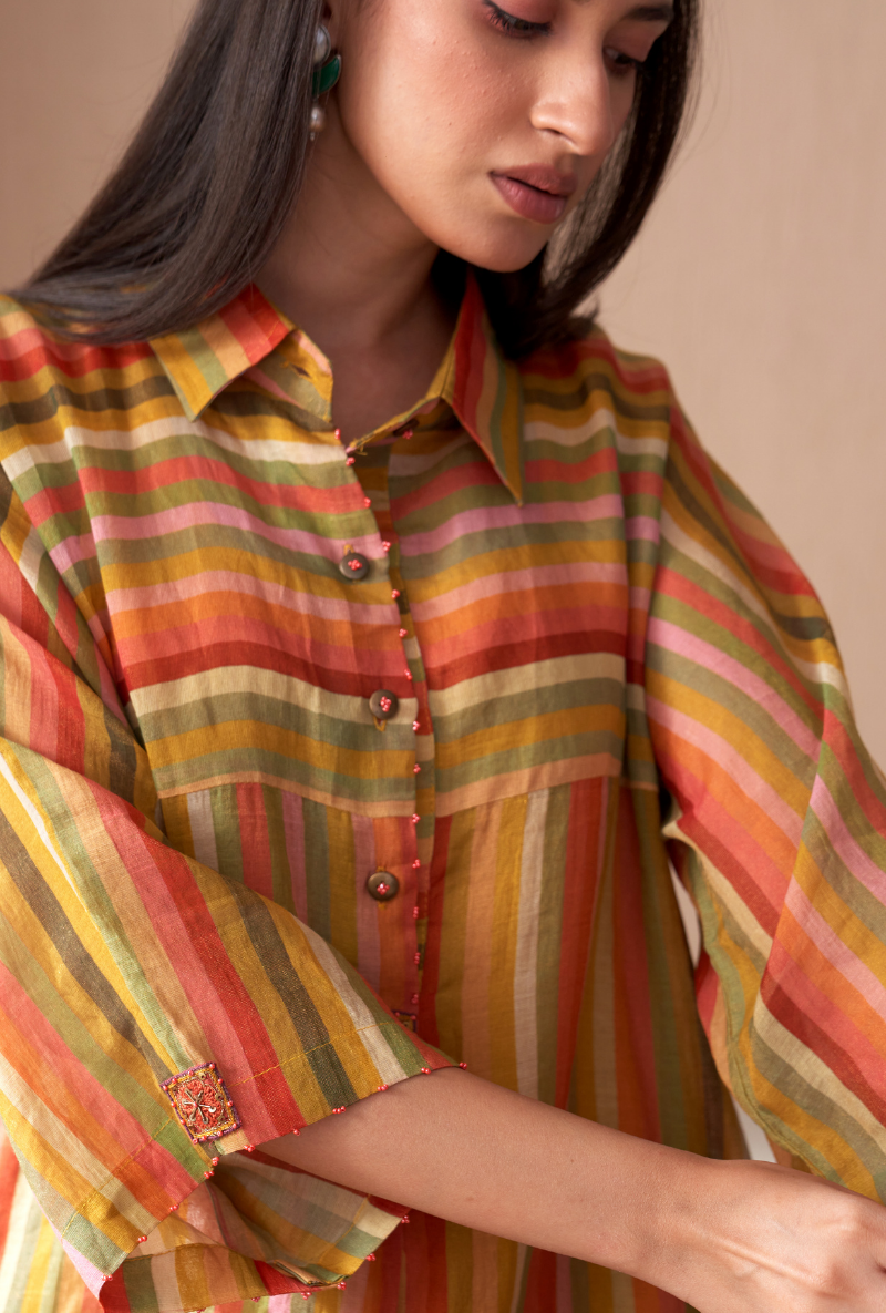 Mustard Anti Fit Stripe Bageecha Kurta Set