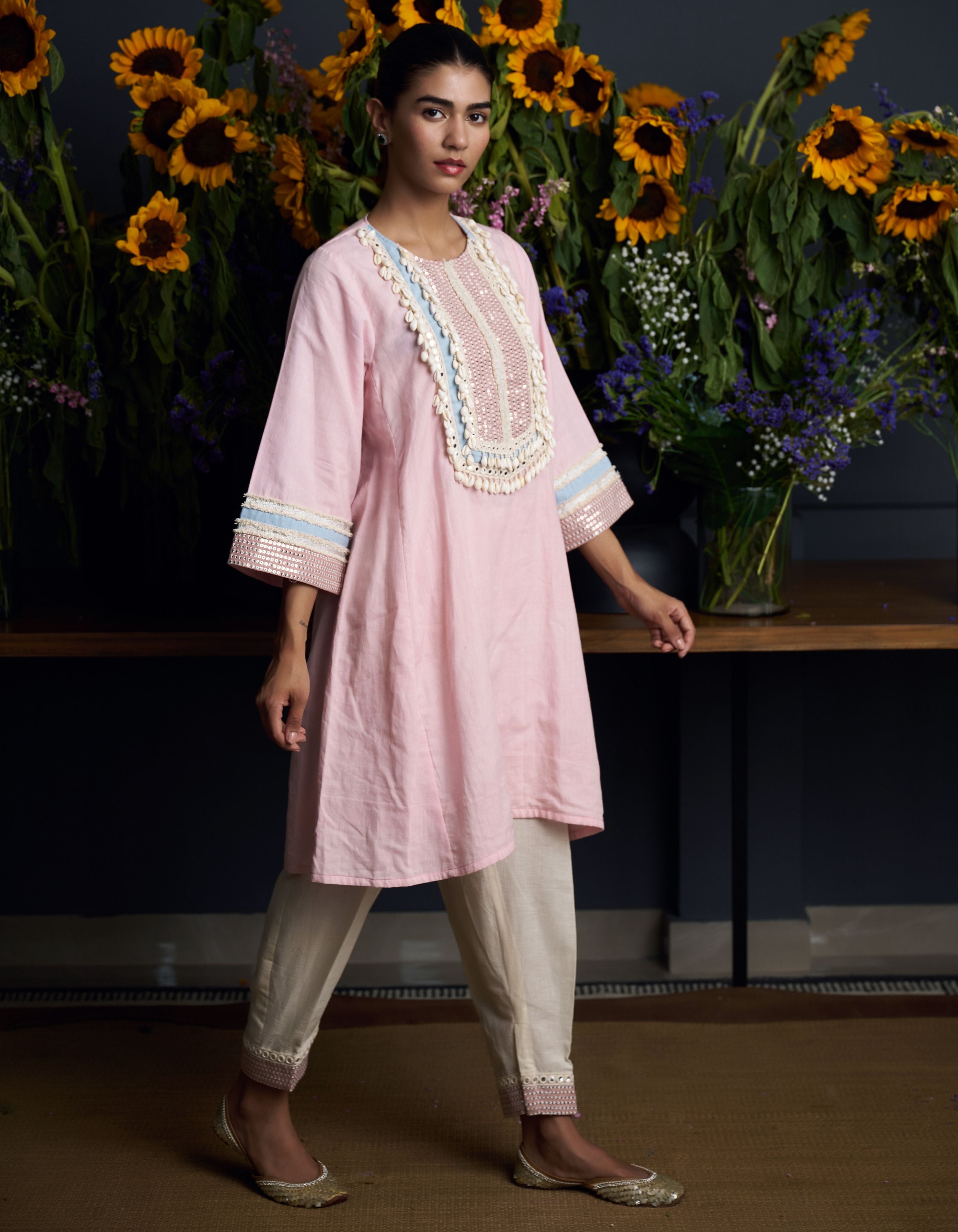 Pink Shell Yoke Vaani Nadia Kurta Set