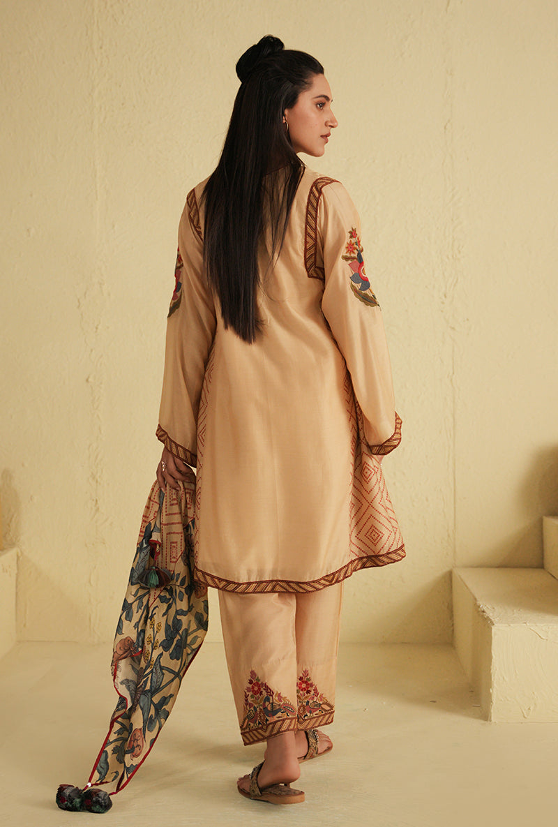 Cream Side Gathered Noorie Kurta Set