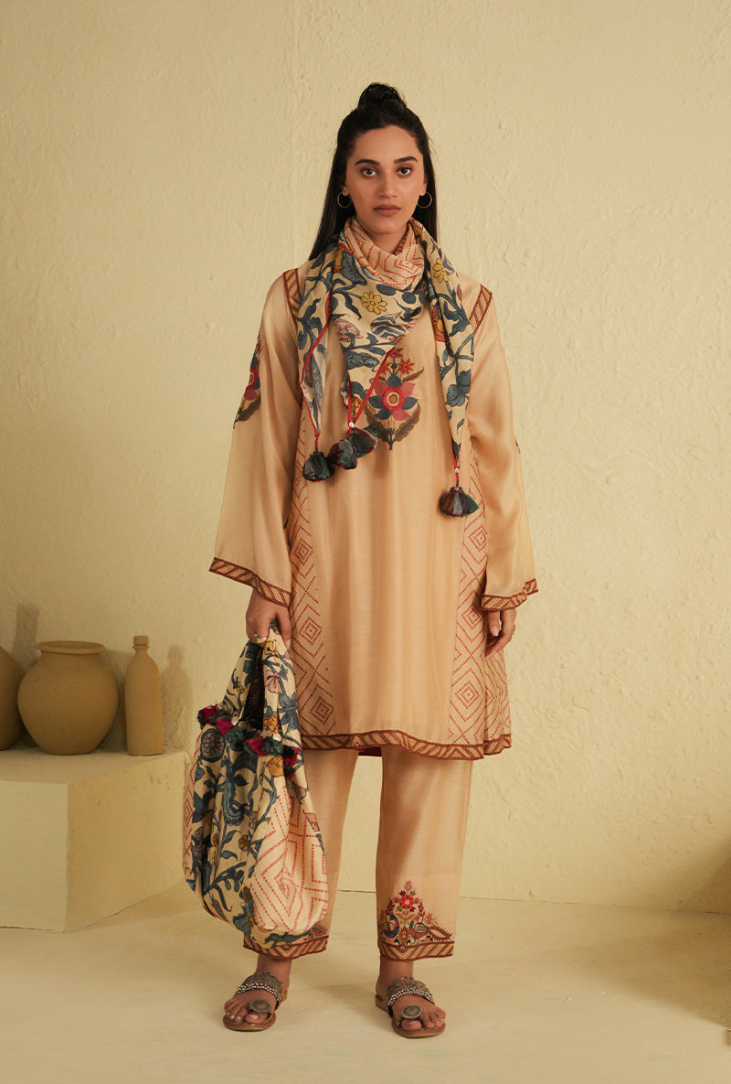 Cream Side Gathered Noorie Kurta Set